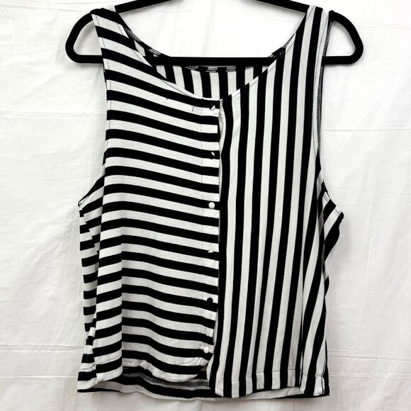 Button Back Striped Rayon Tank Women L Black White Cooperative - Picture 2 of 7